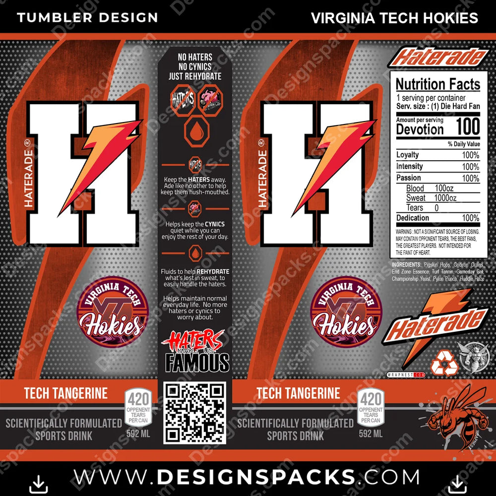 College Sport Haterade Virginia Tech Hokies NCAA College Sport Tumbler Digital Wrap Design Download