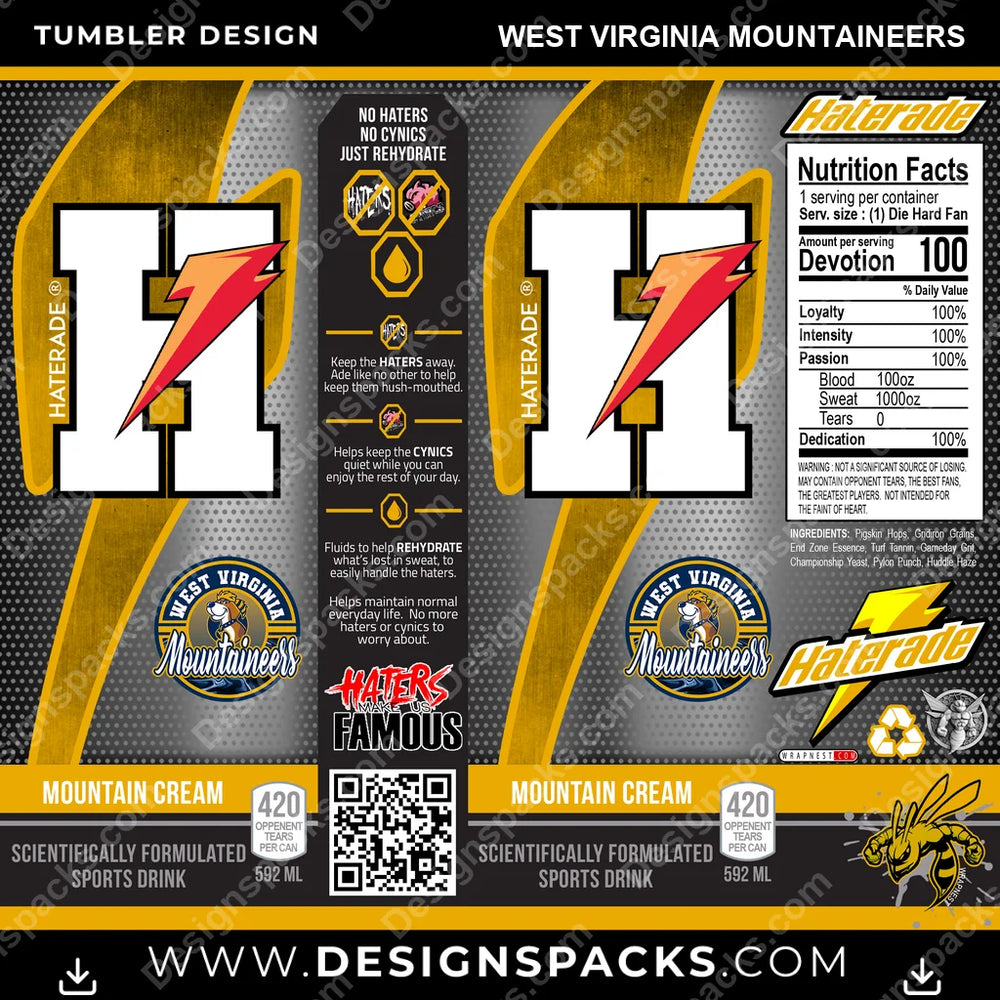 College Sport Haterade West Virginia Mountaineers NCAA College Sport Tumbler Digital Wrap Design Download