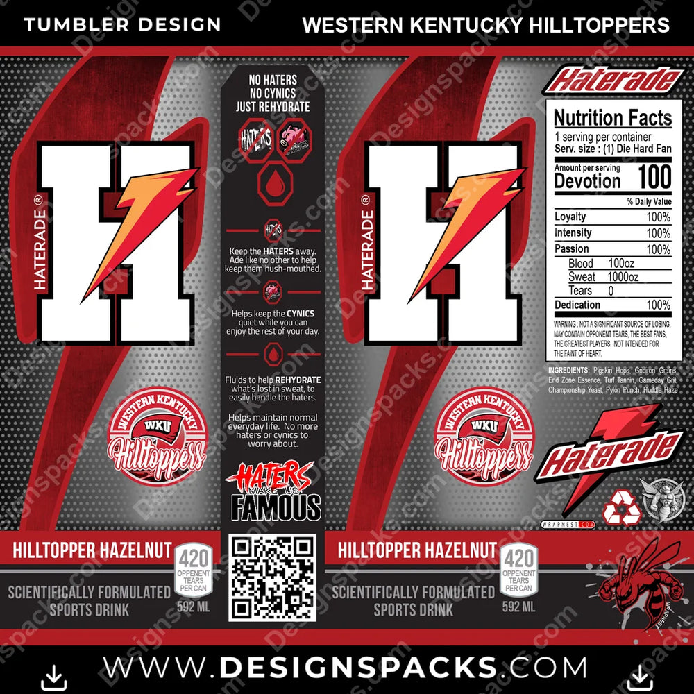 College Sport Haterade Western Kentucky Hilltoppers NCAA College Sport Tumbler Digital Wrap Design Download