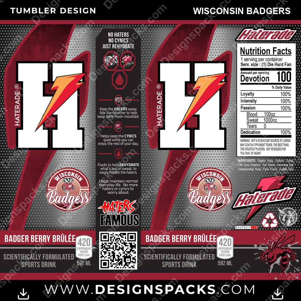 College Sport Haterade Wisconsin Badgers NCAA College Sport Tumbler Digital Wrap Design Download