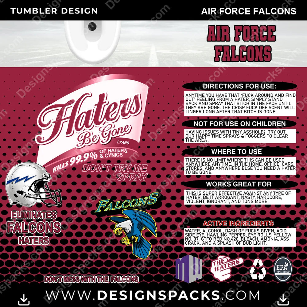 College Sport Haters Be Gone Air Force Falcons NCAA College Sport Tumbler Digital Wrap Design Download