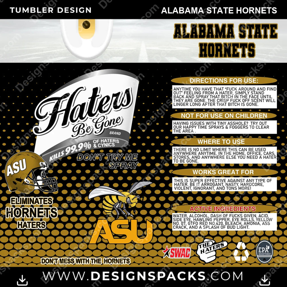 College Sport Haters Be Gone Alabama State Hornets NCAA College Sport Tumbler Digital Wrap Design Download