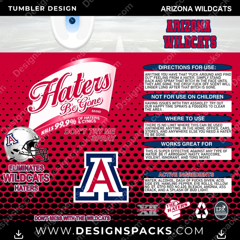 College Sport Haters Be Gone Arizona Wildcats NCAA College Sport Tumbler Digital Wrap Design Download