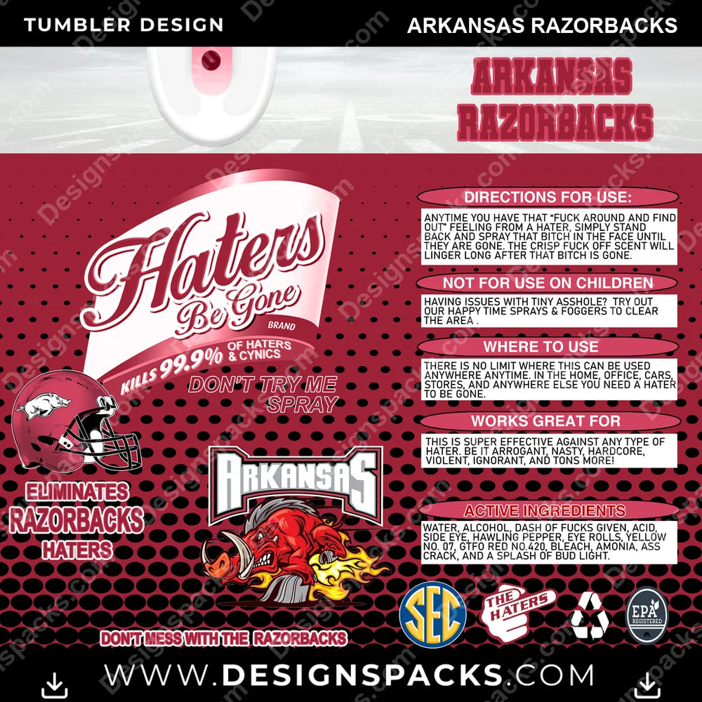 College Sport Haters Be Gone Arkansas Razorbacks NCAA College Sport Tumbler Digital Wrap Design Download