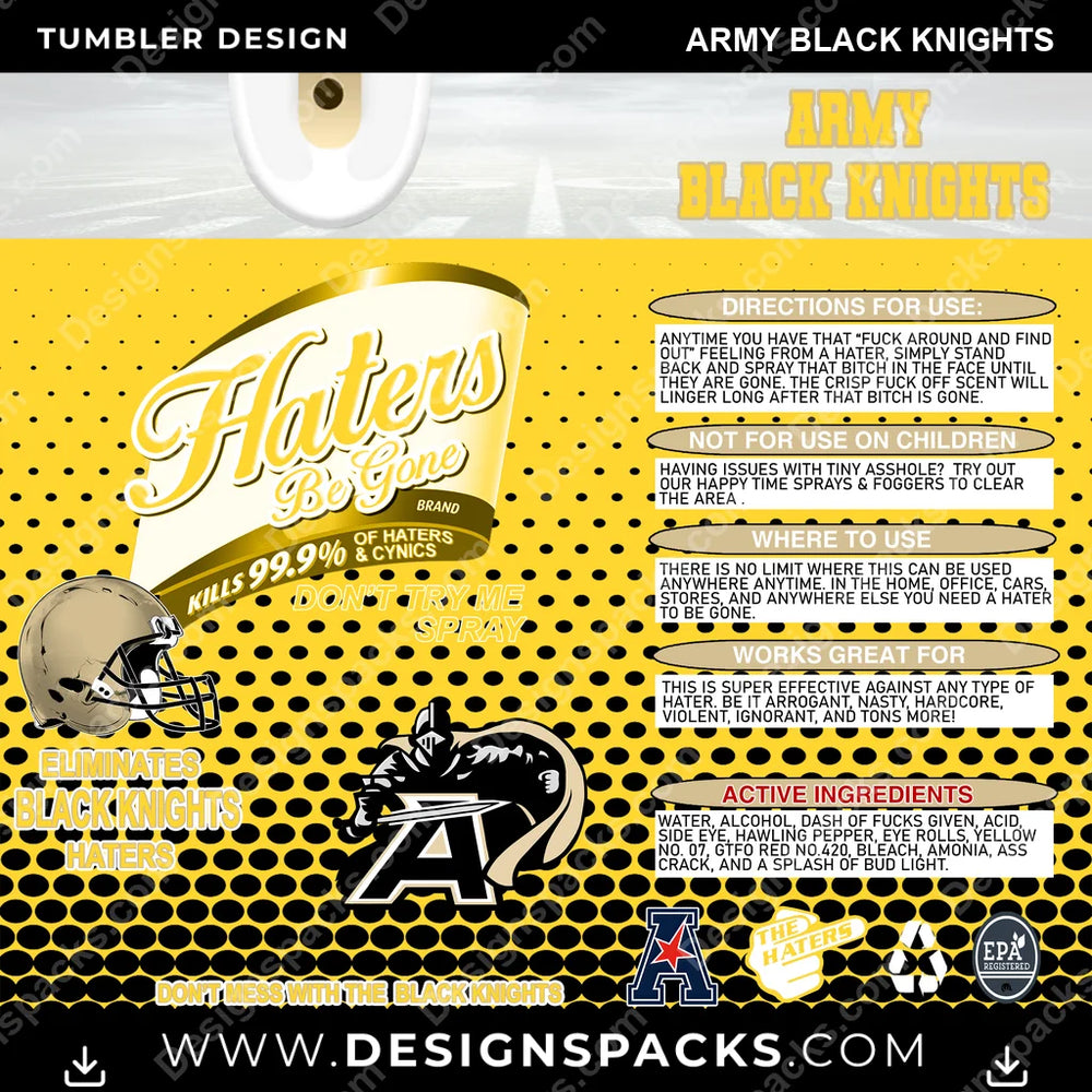 College Sport Haters Be Gone Army Black Knights NCAA College Sport Tumbler Digital Wrap Design Download