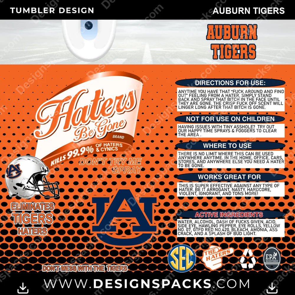 College Sport Haters Be Gone Auburn Tigers NCAA College Sport Tumbler Digital Wrap Design Download