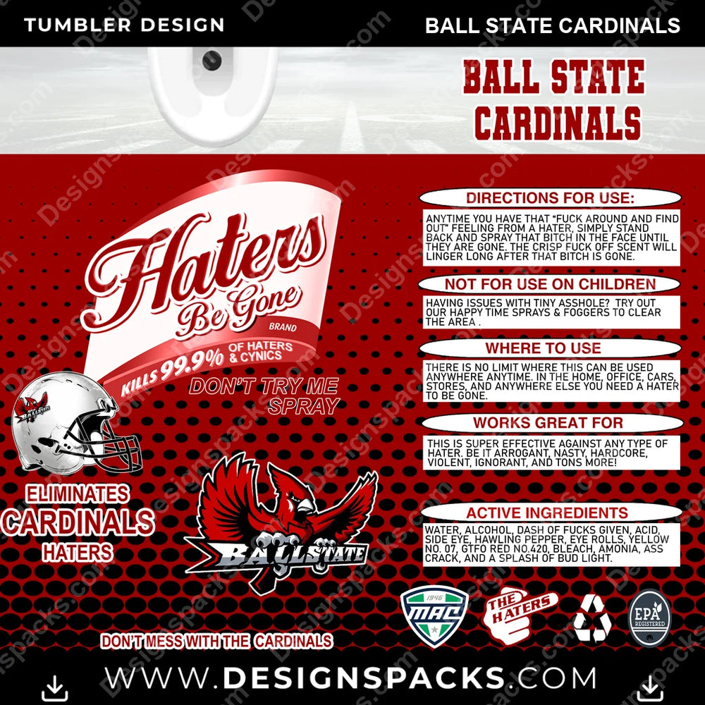 College Sport Haters Be Gone Ball State Cardinals NCAA College Sport Tumbler Digital Wrap Design Download