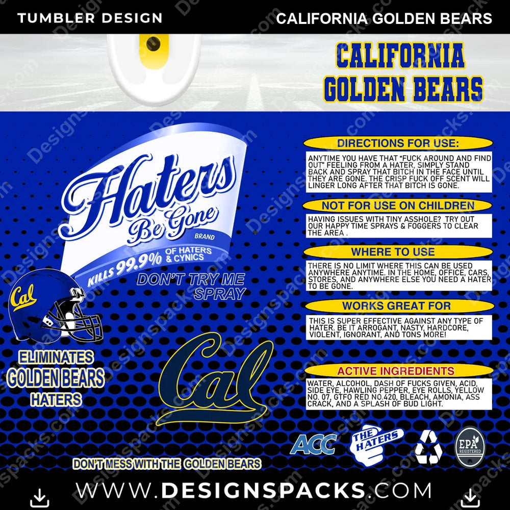 College Sport Haters Be Gone California Golden Bears NCAA College Sport Tumbler Digital Wrap Design Download