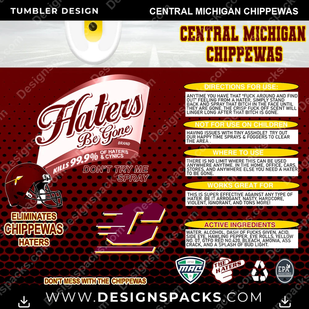 College Sport Haters Be Gone Central Michigan Chippewas NCAA College Sport Tumbler Digital Wrap Design Download