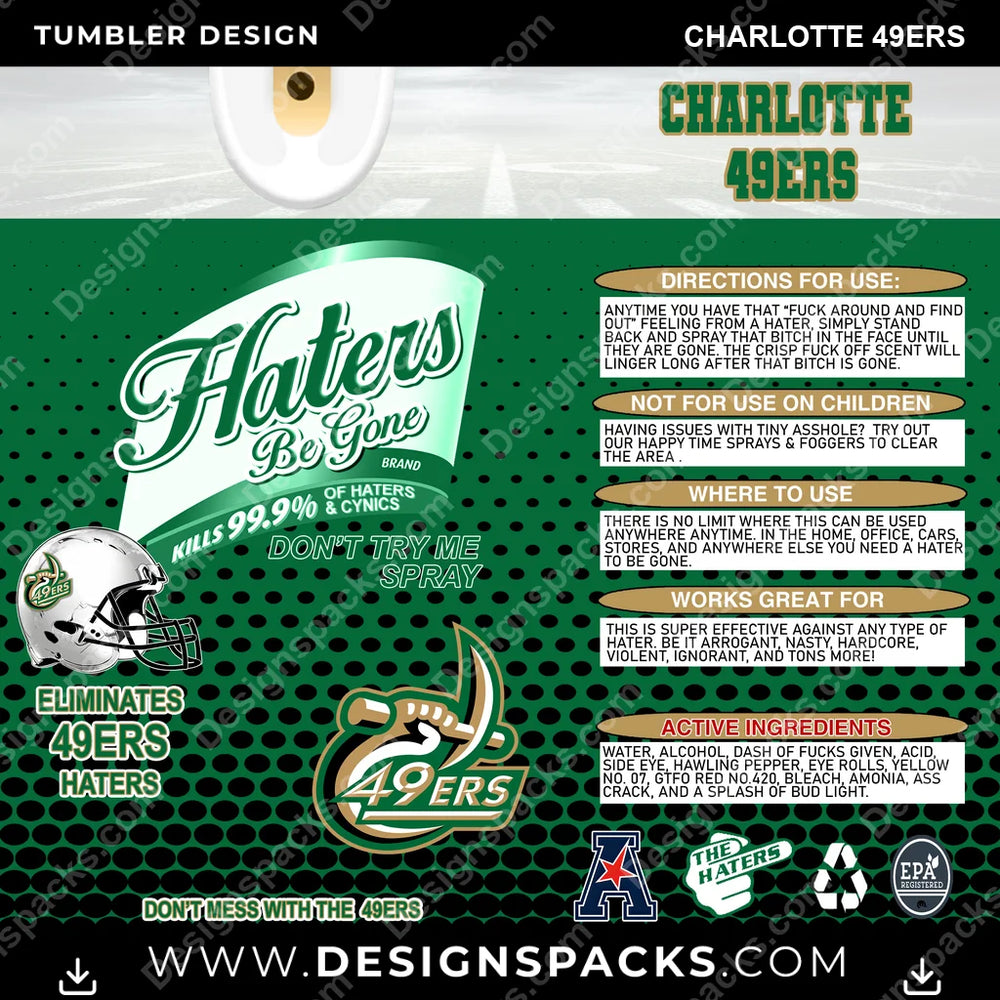 College Sport Haters Be Gone Charlotte 49ers NCAA College Sport Tumbler Digital Wrap Design Download