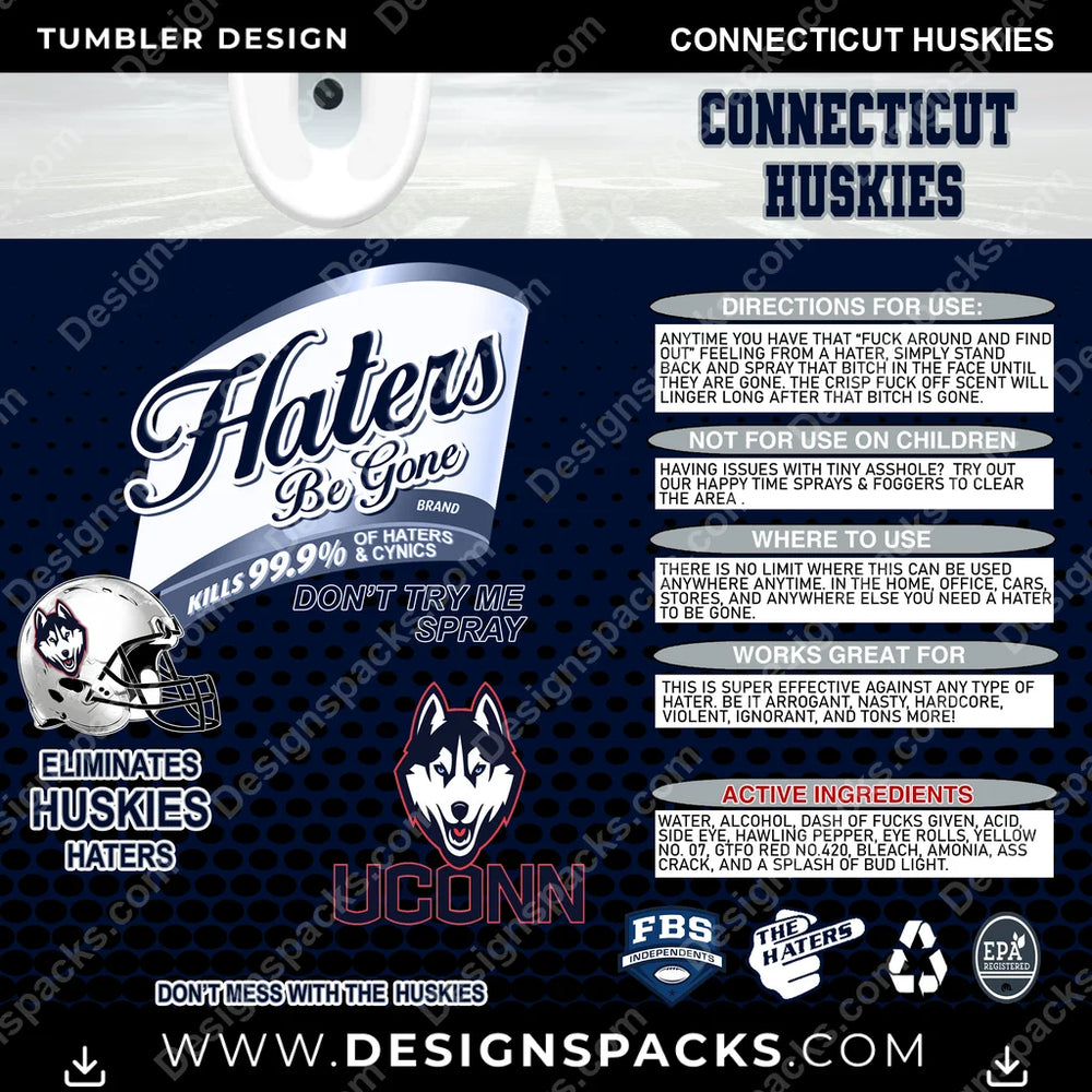 College Sport Haters Be Gone Connecticut Huskies NCAA College Sport Tumbler Digital Wrap Design Download