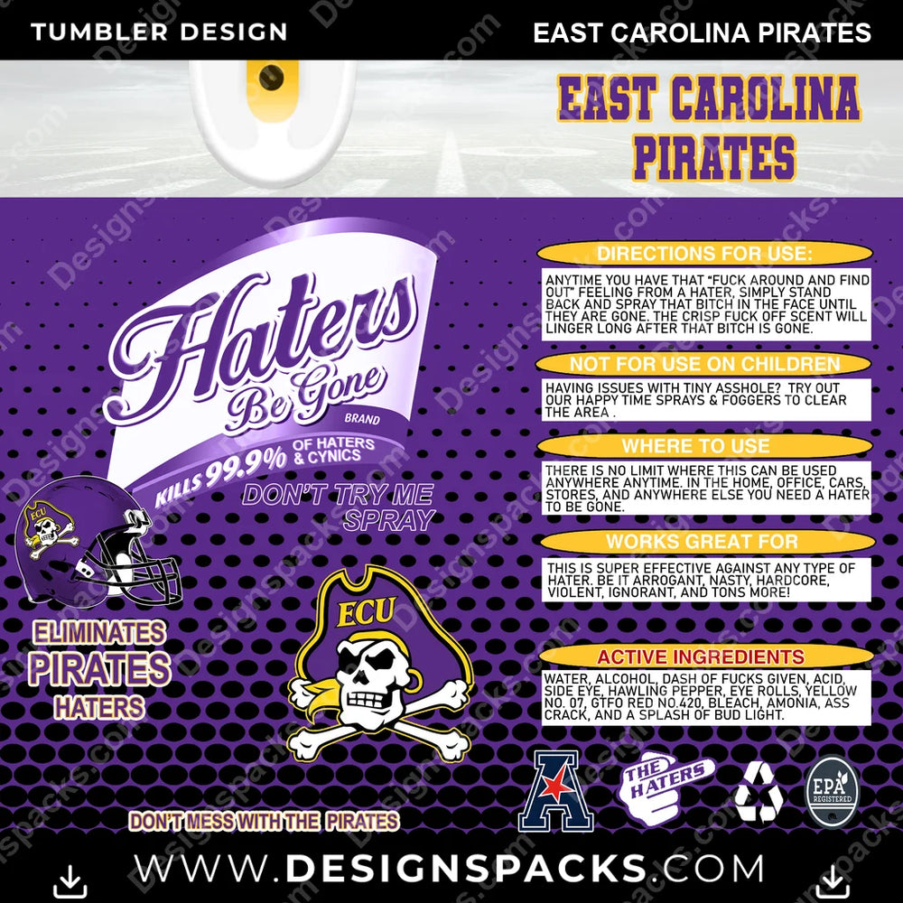 College Sport Haters Be Gone East Carolina Pirates NCAA College Sport Tumbler Digital Wrap Design Download