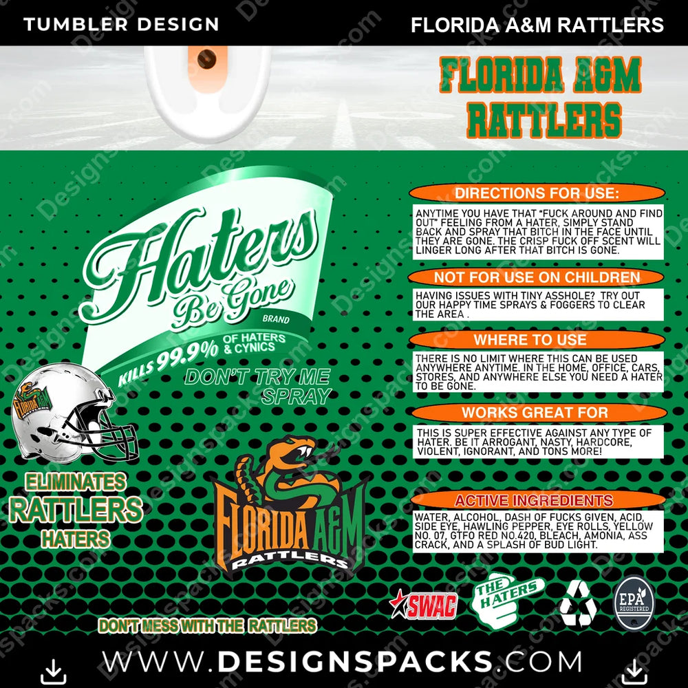 College Sport Haters Be Gone Florida A&M Rattlers NCAA College Sport Tumbler Digital Wrap Design Download