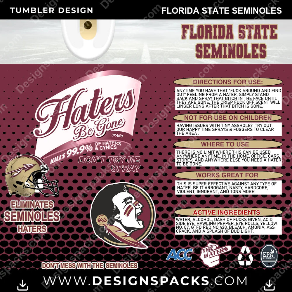 College Sport Haters Be Gone Florida State Seminoles NCAA College Sport Tumbler Digital Wrap Design Download