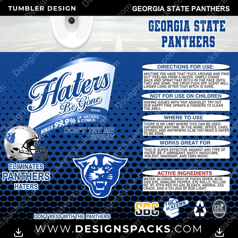 College Sport Haters Be Gone Georgia State Panthers NCAA College Sport Tumbler Digital Wrap Design Download