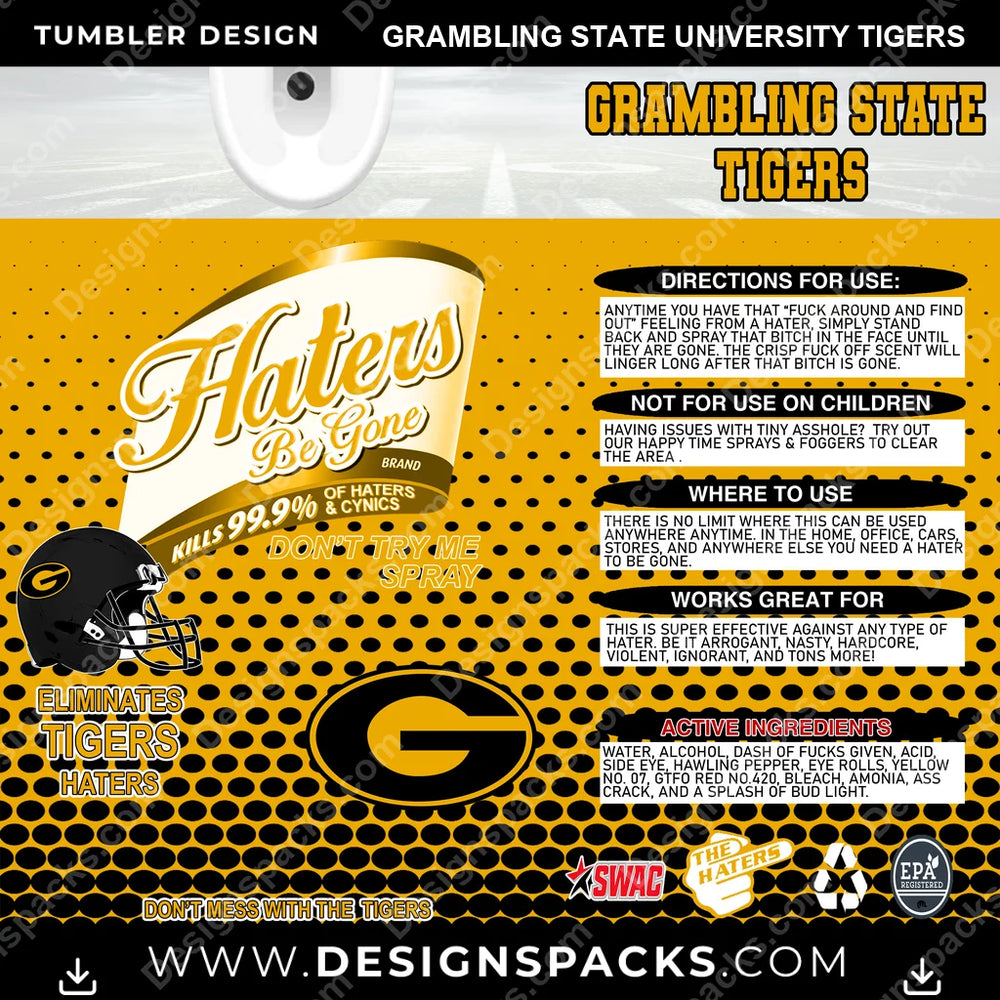 College Sport Haters Be Gone Grambling State University Tigers NCAA College Sport Tumbler Digital Wrap Design Download