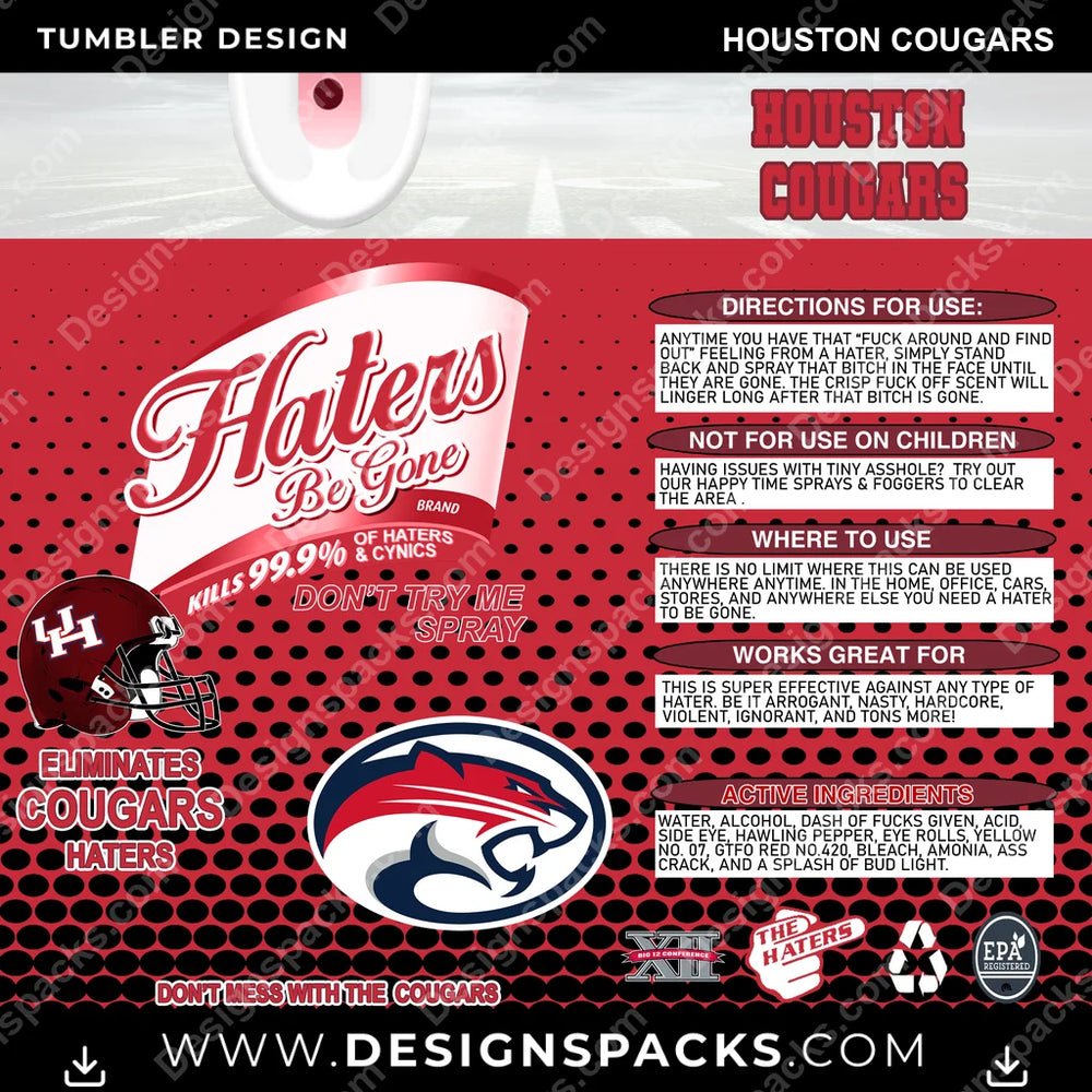 College Sport Haters Be Gone Houston Cougars NCAA College Sport Tumbler Digital Wrap Design Download