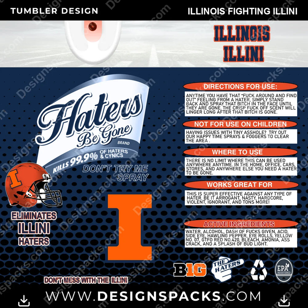 College Sport Haters Be Gone Illinois Fighting Illini NCAA College Sport Tumbler Digital Wrap Design Download