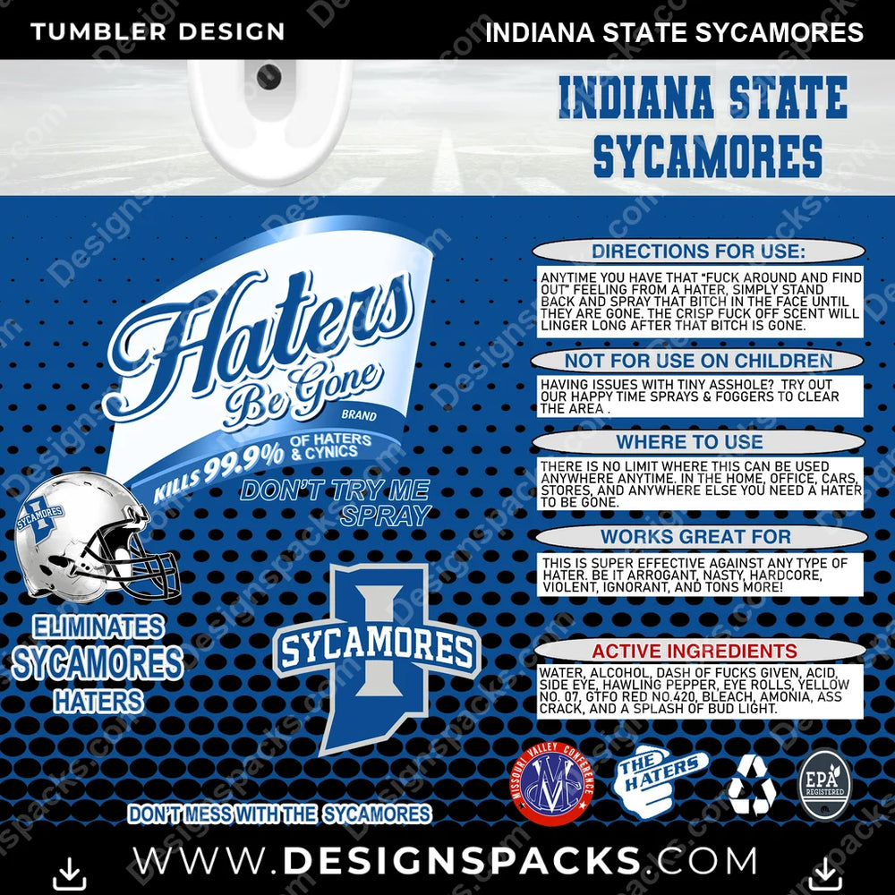 College Sport Haters Be Gone Indiana State Sycamores NCAA College Sport Tumbler Digital Wrap Design Download