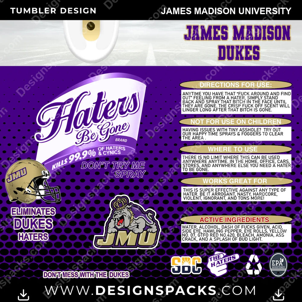 College Sport Haters Be Gone James Madison University NCAA College Sport Tumbler Digital Wrap Design Download