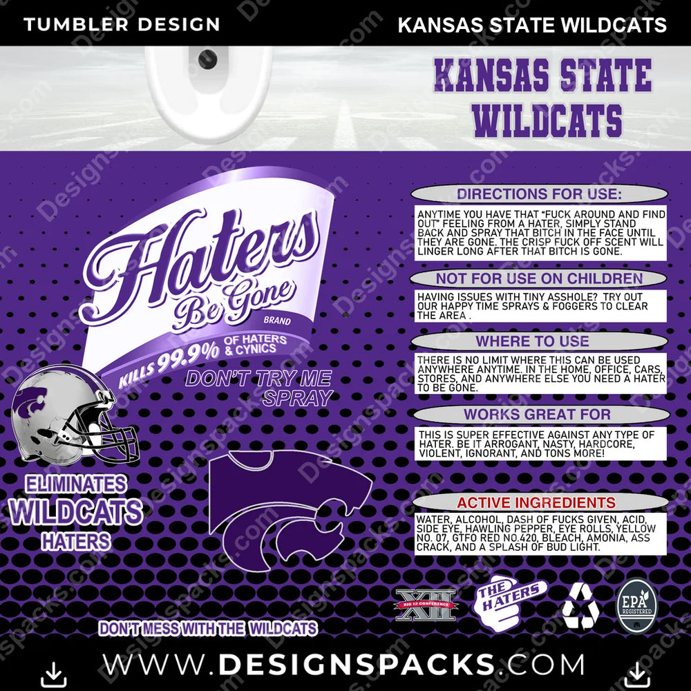 College Sport Haters Be Gone Kansas State Wildcats NCAA College Sport Tumbler Digital Wrap Design Download