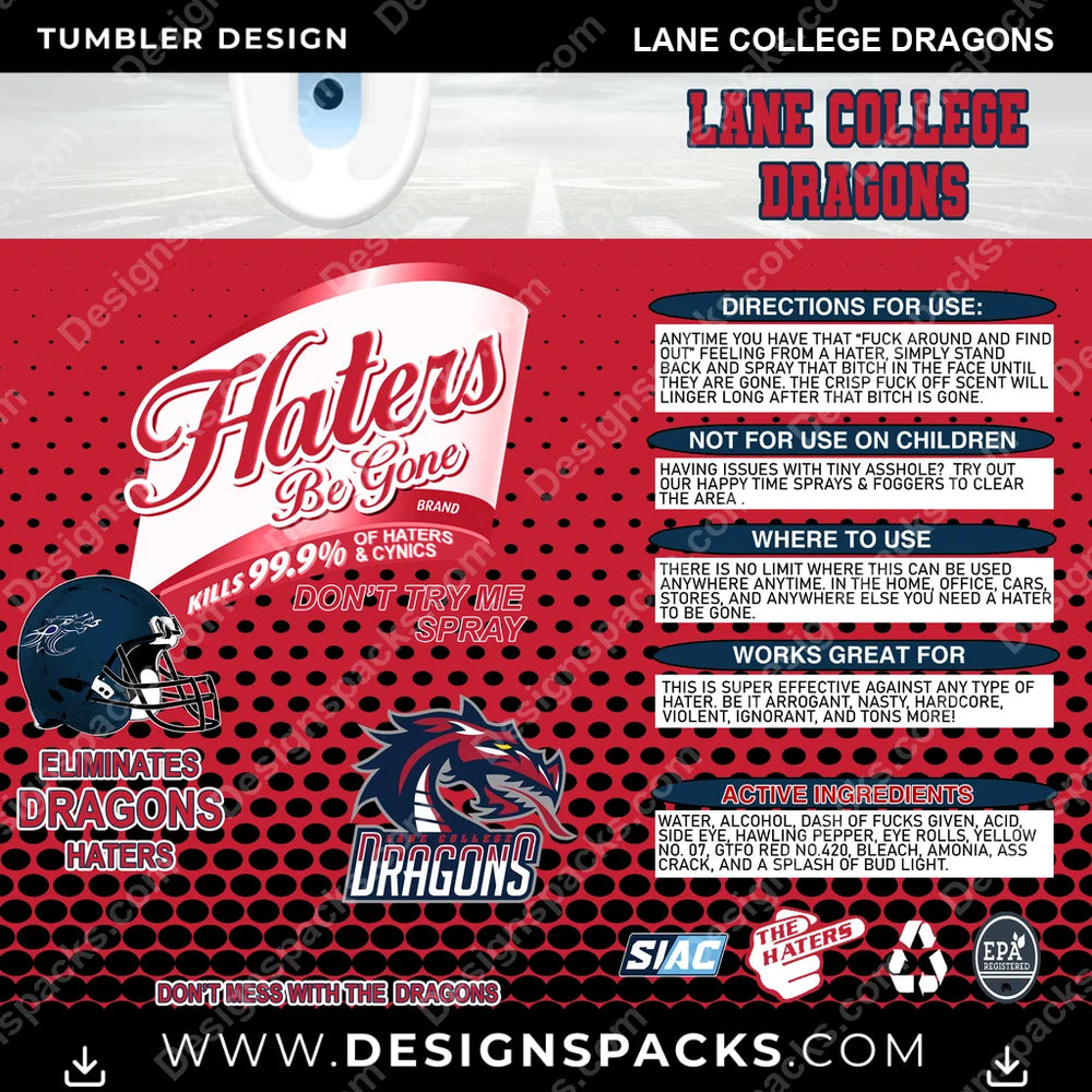 College Sport Haters Be Gone Lane College Dragons NCAA College Sport Tumbler Digital Wrap Design Download