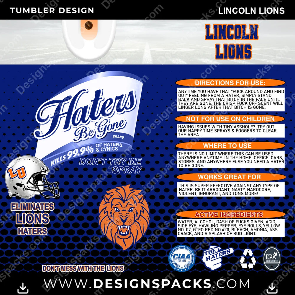 College Sport Haters Be Gone Lincoln Lions NCAA College Sport Tumbler Digital Wrap Design Download