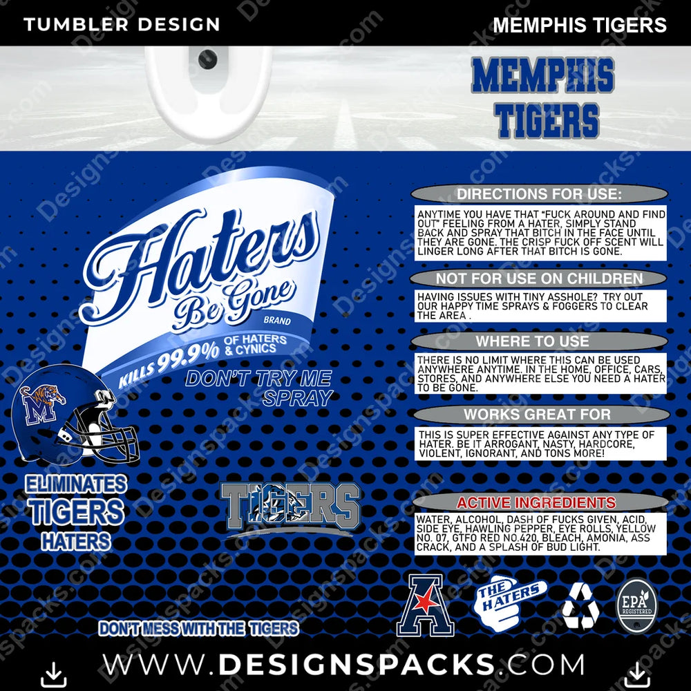 College Sport Haters Be Gone Memphis Tigers NCAA College Sport Tumbler Digital Wrap Design Download