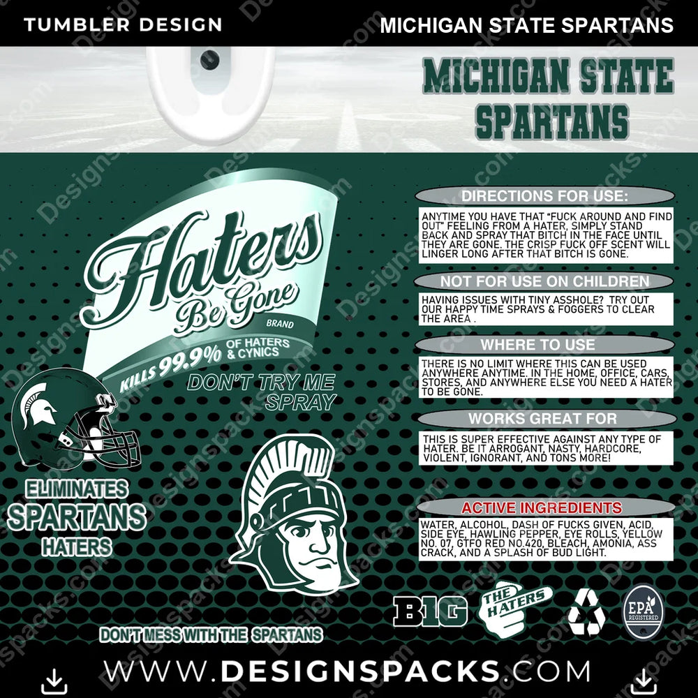 College Sport Haters Be Gone Michigan State Spartans NCAA College Sport Tumbler Digital Wrap Design Download