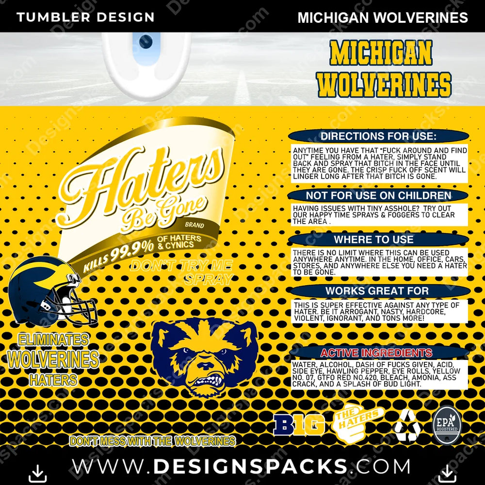 College Sport Haters Be Gone Michigan Wolverines NCAA College Sport Tumbler Digital Wrap Design Download
