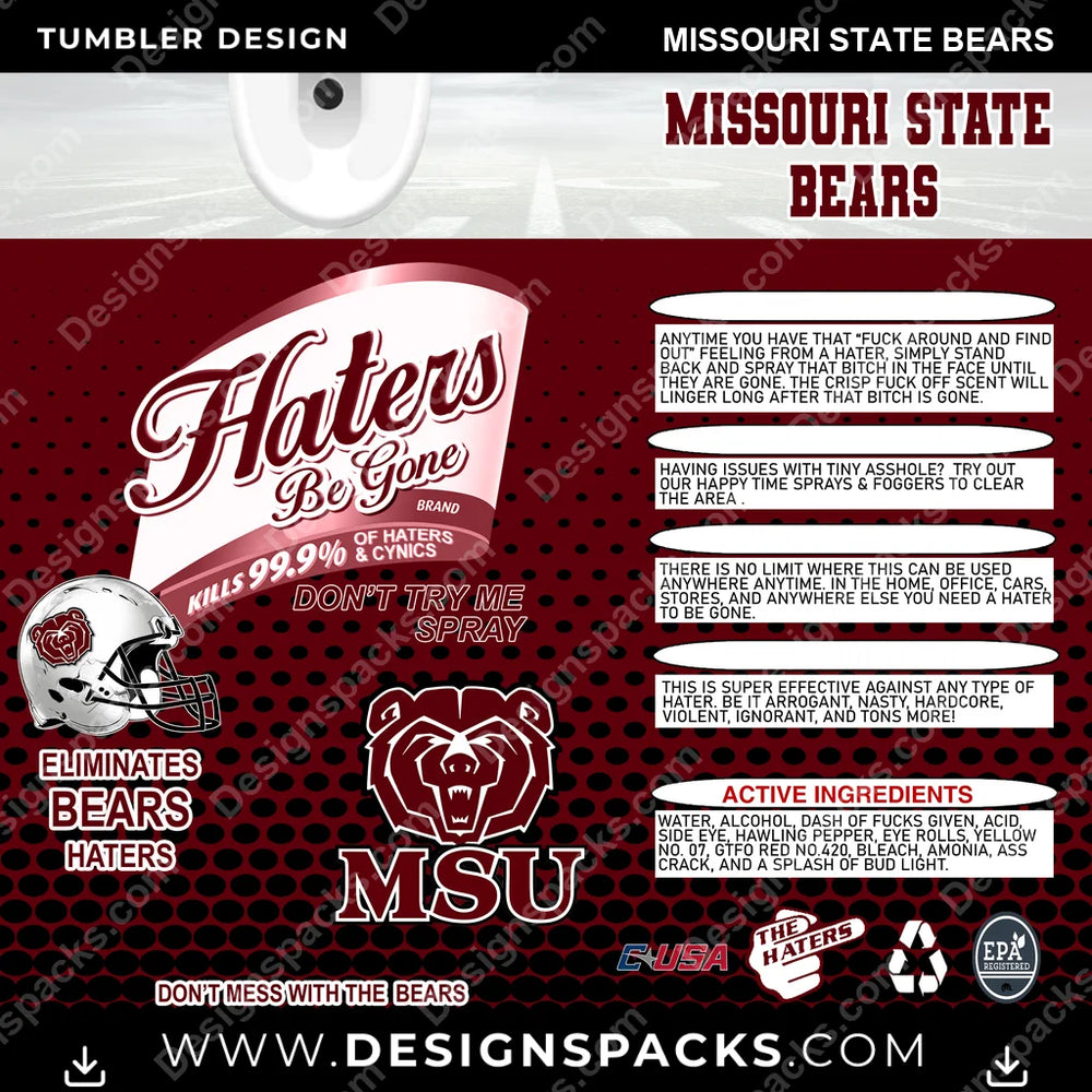 College Sport Haters Be Gone Missouri State Bears NCAA Tumbler Digital Wrap Design Download