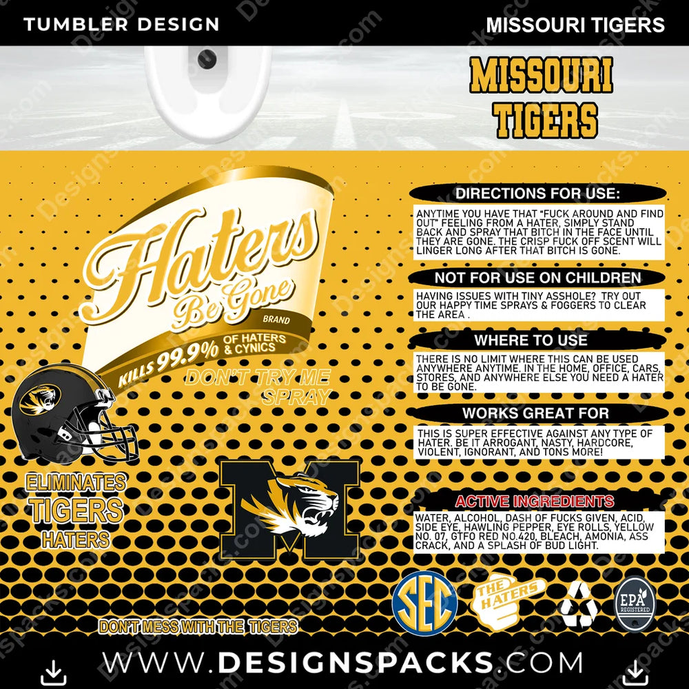 College Sport Haters Be Gone Missouri Tigers NCAA College Sport Tumbler Digital Wrap Design Download