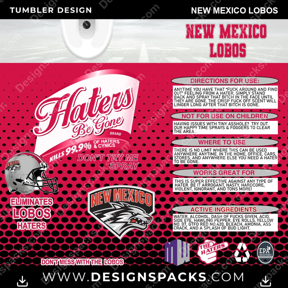 College Sport Haters Be Gone New Mexico Lobos NCAA College Sport Tumbler Digital Wrap Design Download