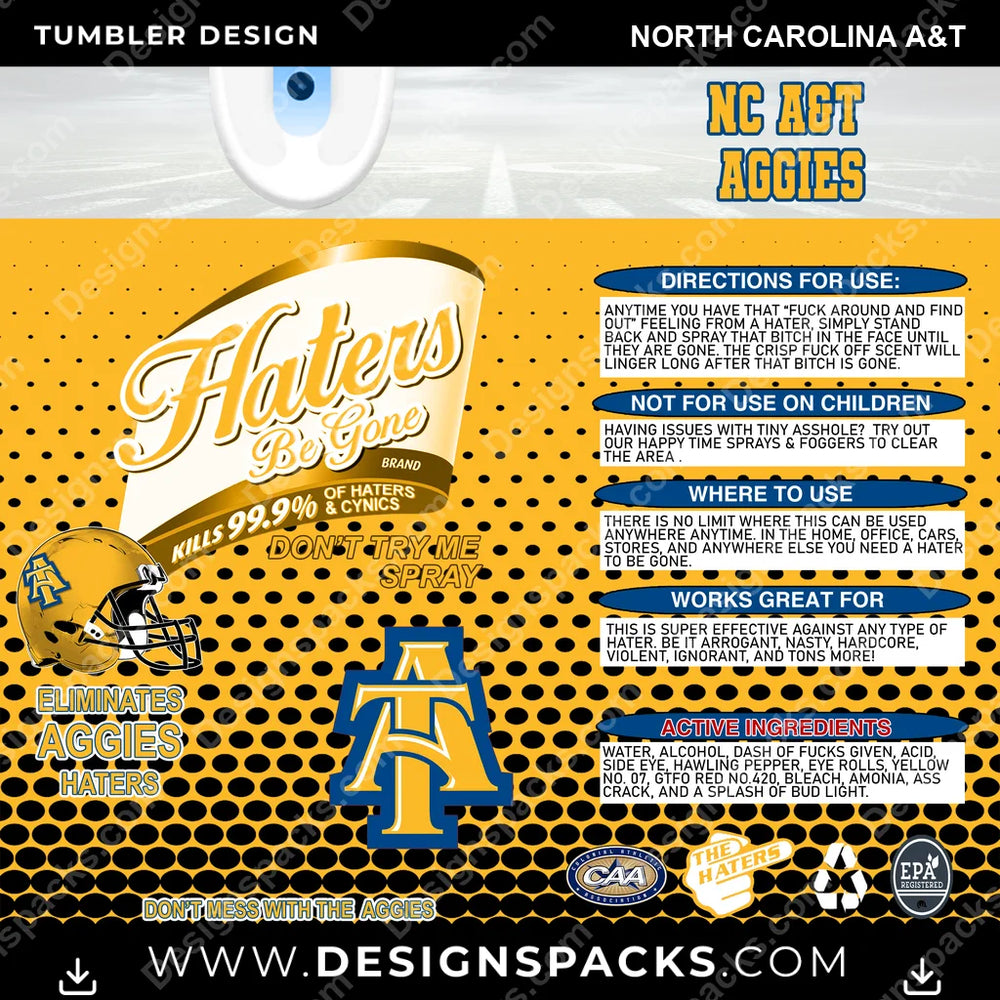 College Sport Haters Be Gone North Carolina A&T NCAA College Sport Tumbler Digital Wrap Design Download