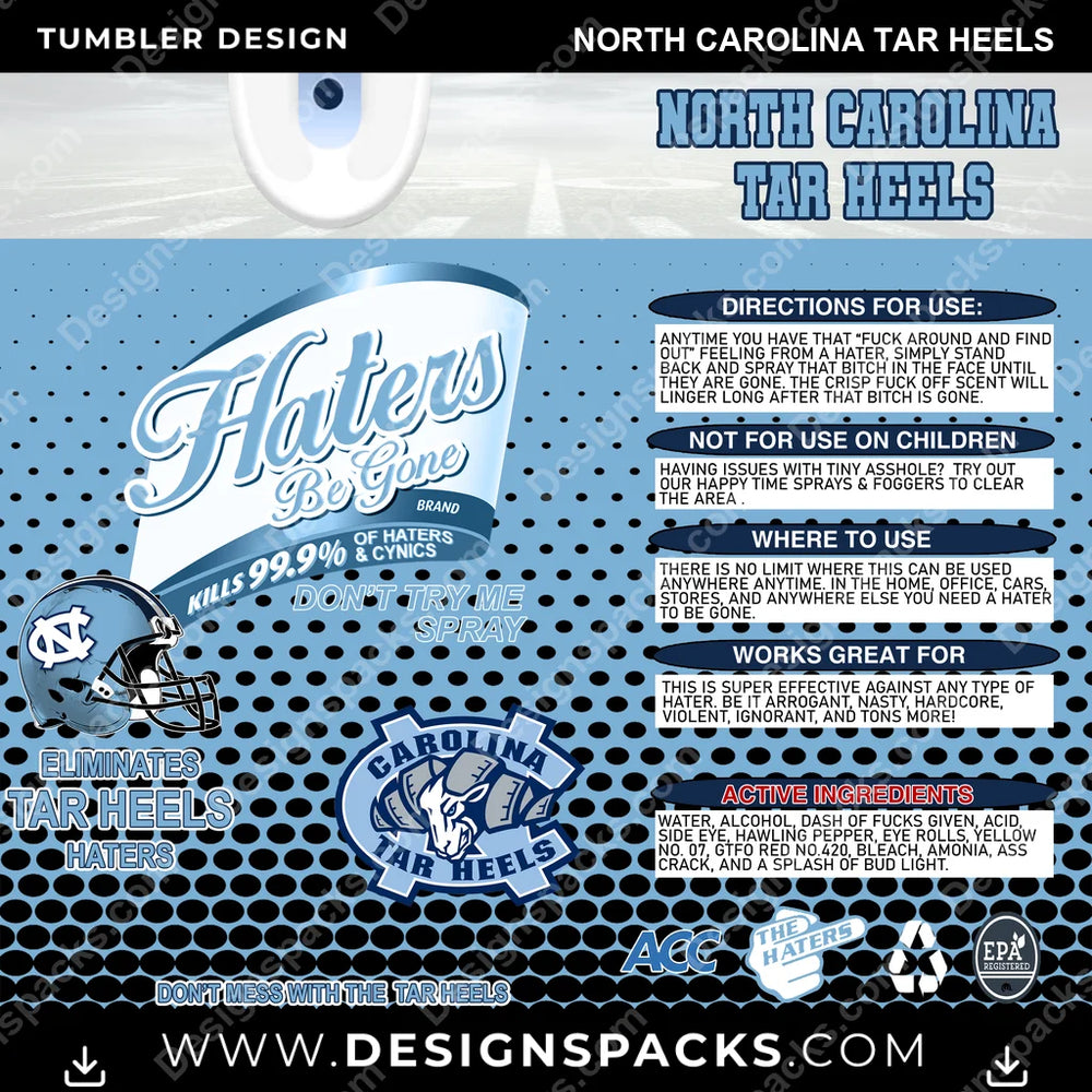 College Sport Haters Be Gone North Carolina Tar Heels NCAA College Sport Tumbler Digital Wrap Design Download