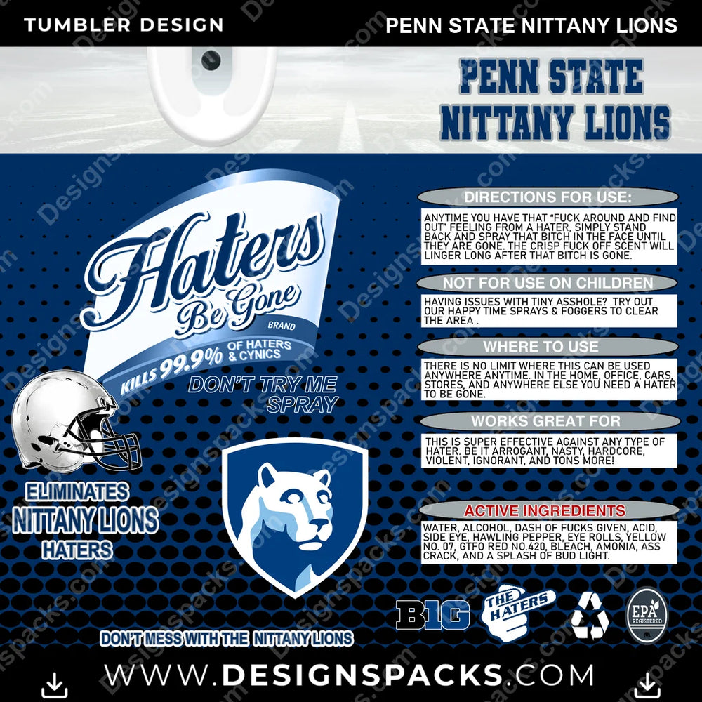 College Sport Haters Be Gone Penn State Nittany Lions NCAA College Sport Tumbler Digital Wrap Design Download