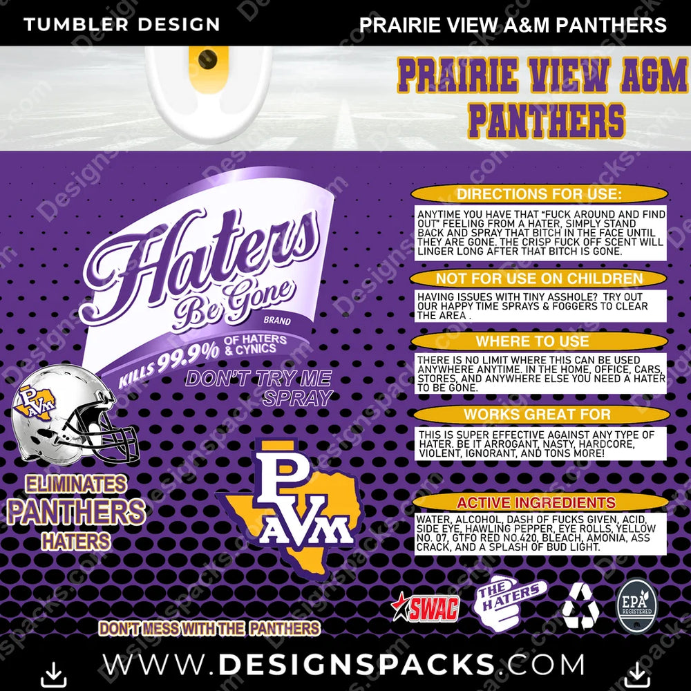 College Sport Haters Be Gone Prairie View A&M Panthers NCAA College Sport Tumbler Digital Wrap Design Download