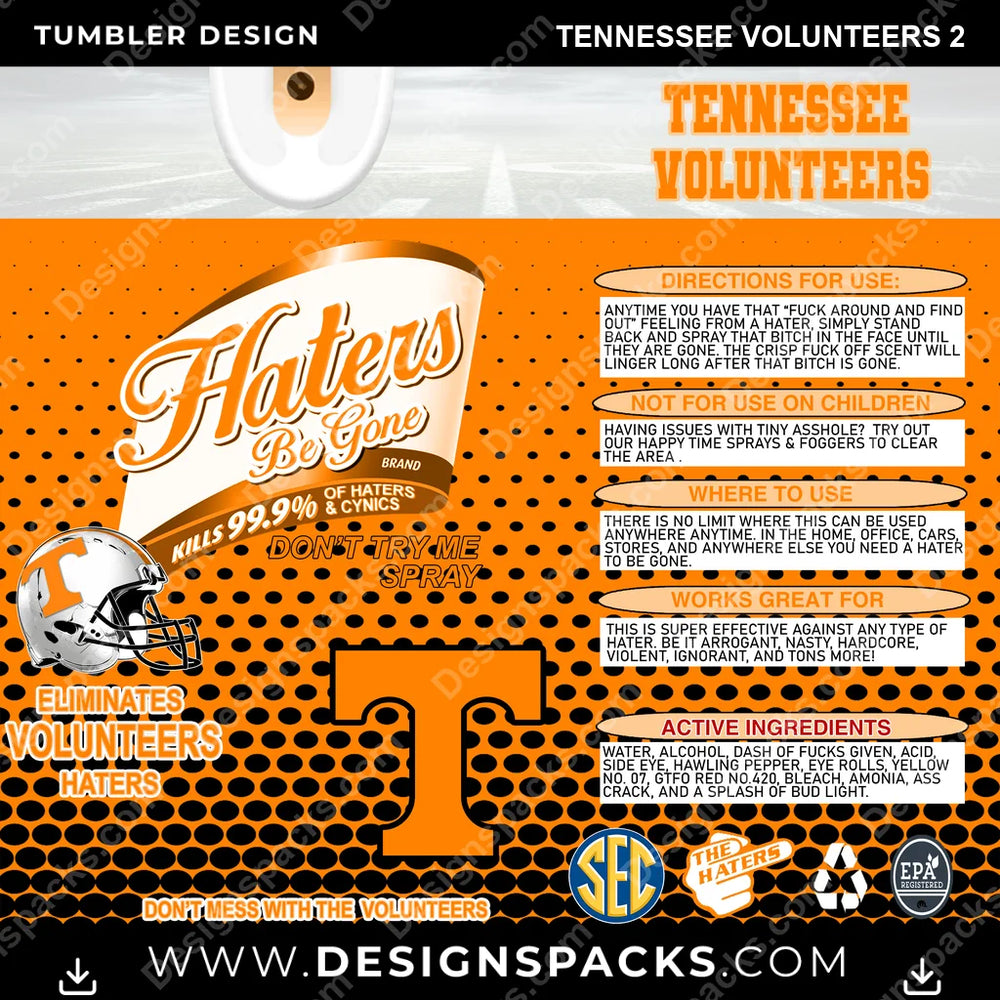 College Sport Haters Be Gone Tennessee Volunteers 2 NCAA College Sport Tumbler Digital Wrap Design Download