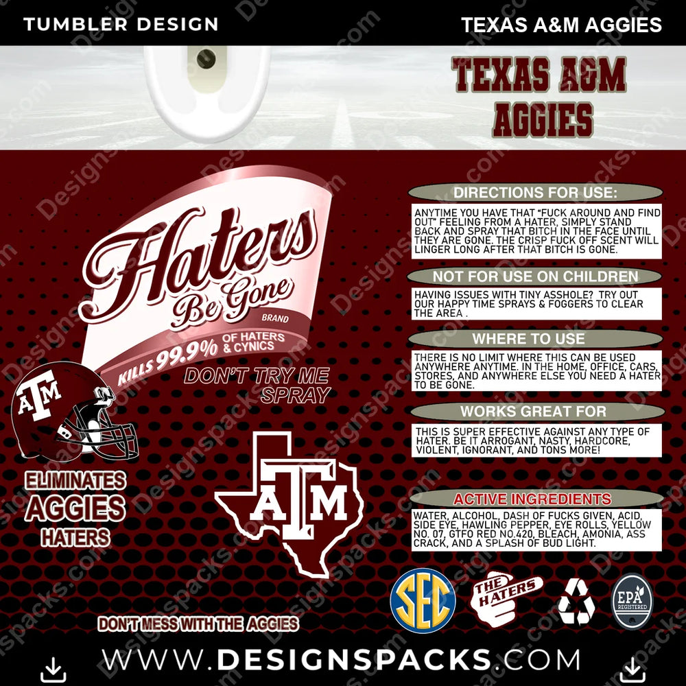 College Sport Haters Be Gone Texas A&M Aggies NCAA College Sport Tumbler Digital Wrap Design Download