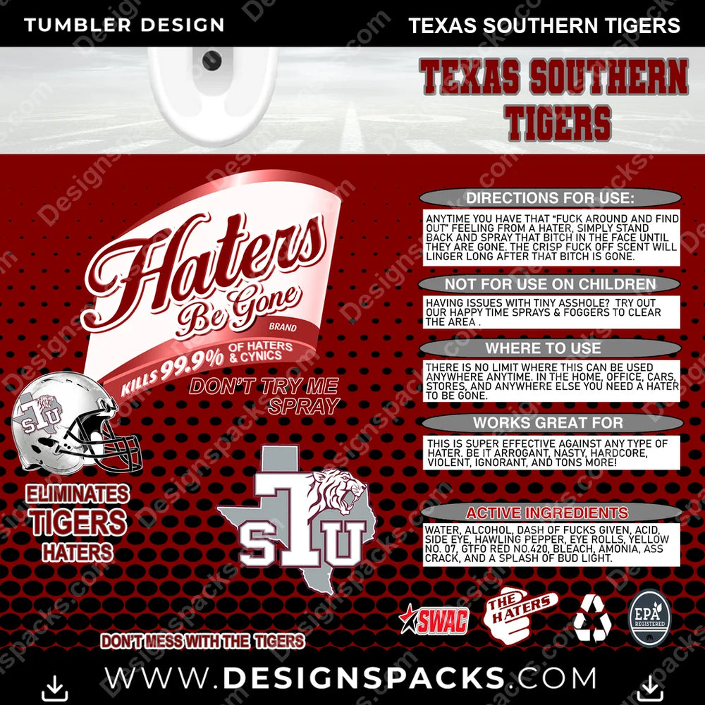 College Sport Haters Be Gone Texas Southern Tigers NCAA College Sport Tumbler Digital Wrap Design Download