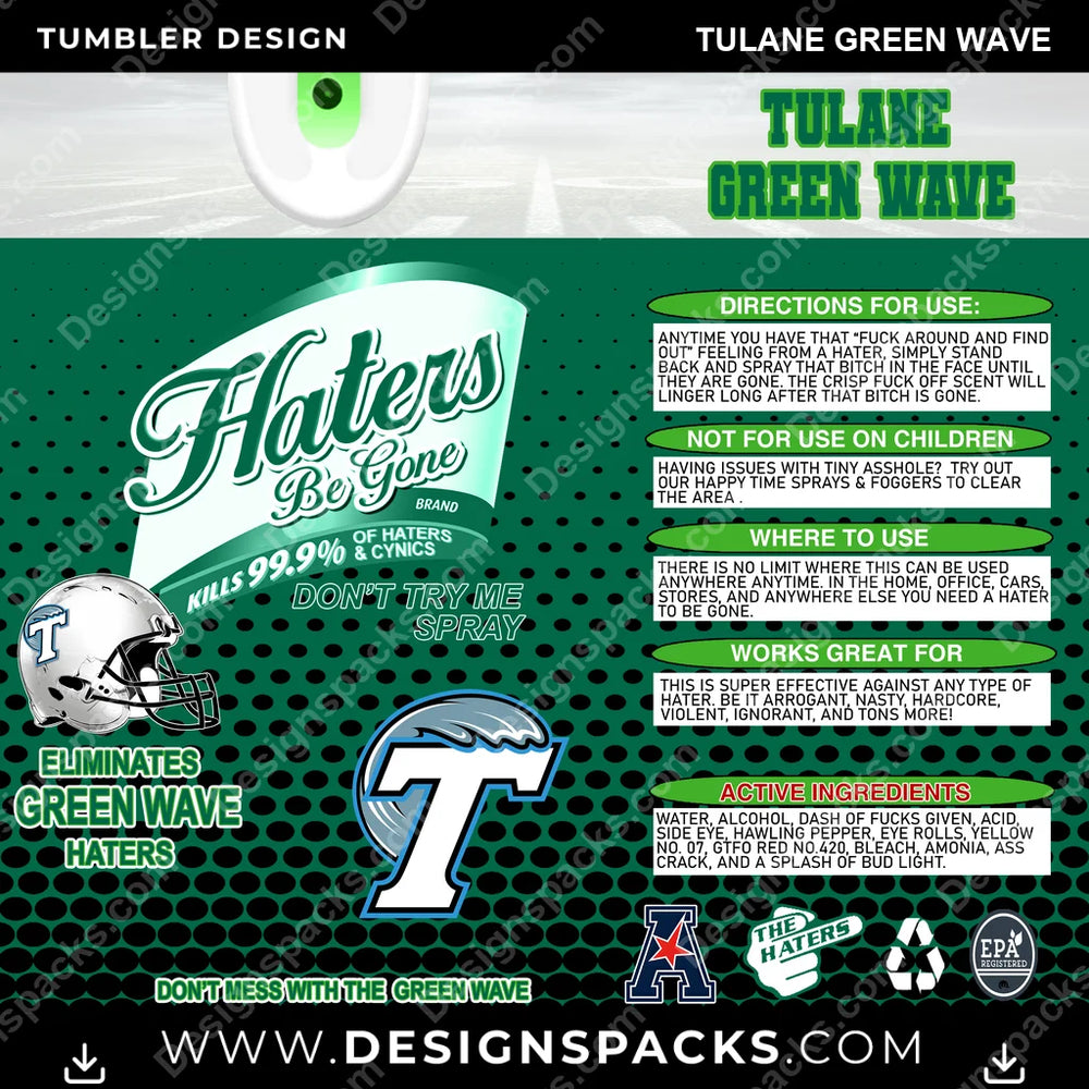 College Sport Haters Be Gone Tulane Green Wave NCAA College Sport Tumbler Digital Wrap Design Download