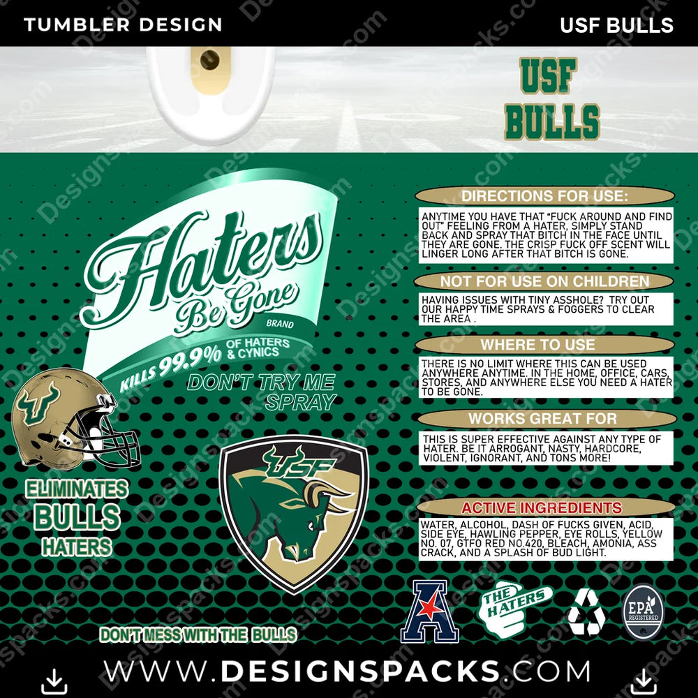 College Sport Haters Be Gone USF Bulls NCAA College Sport Tumbler Digital Wrap Design Download