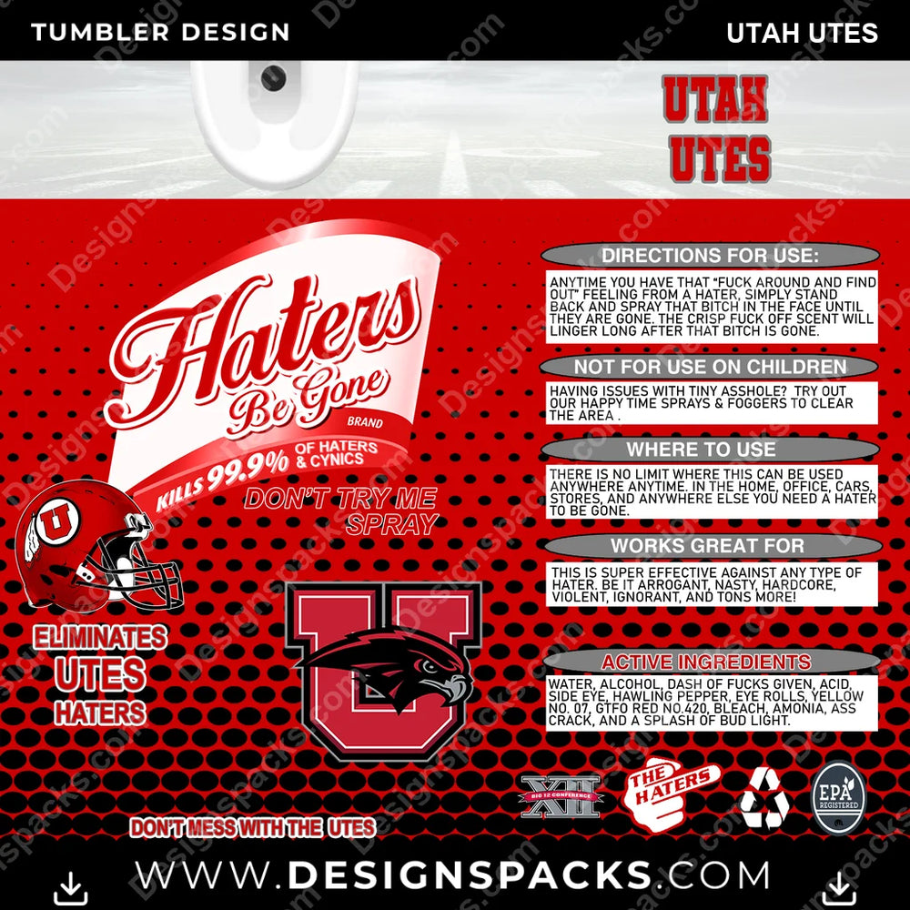 College Sport Haters Be Gone Utah Utes NCAA College Sport Tumbler Digital Wrap Design Download