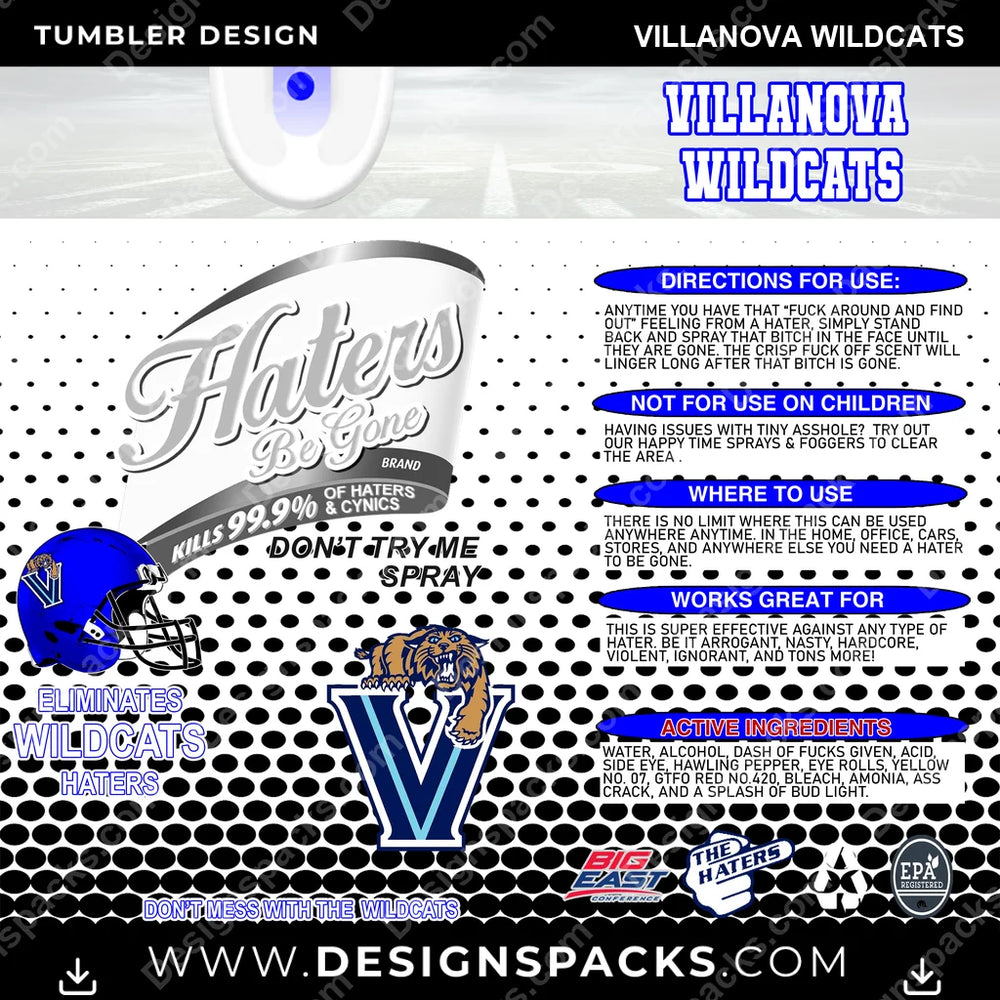 College Sport Haters Be Gone Villanova Wildcats NCAA College Sport Tumbler Digital Wrap Design Download