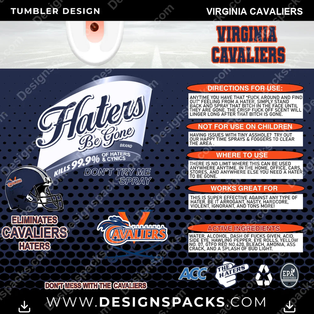 College Sport Haters Be Gone Virginia Cavaliers NCAA College Sport Tumbler Digital Wrap Design Download
