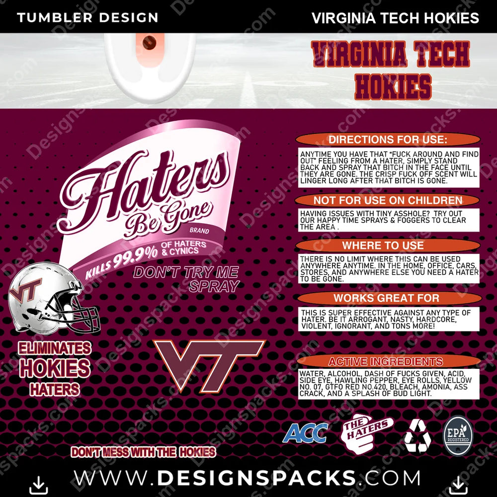 College Sport Haters Be Gone Virginia Tech Hokies NCAA College Sport Tumbler Digital Wrap Design Download
