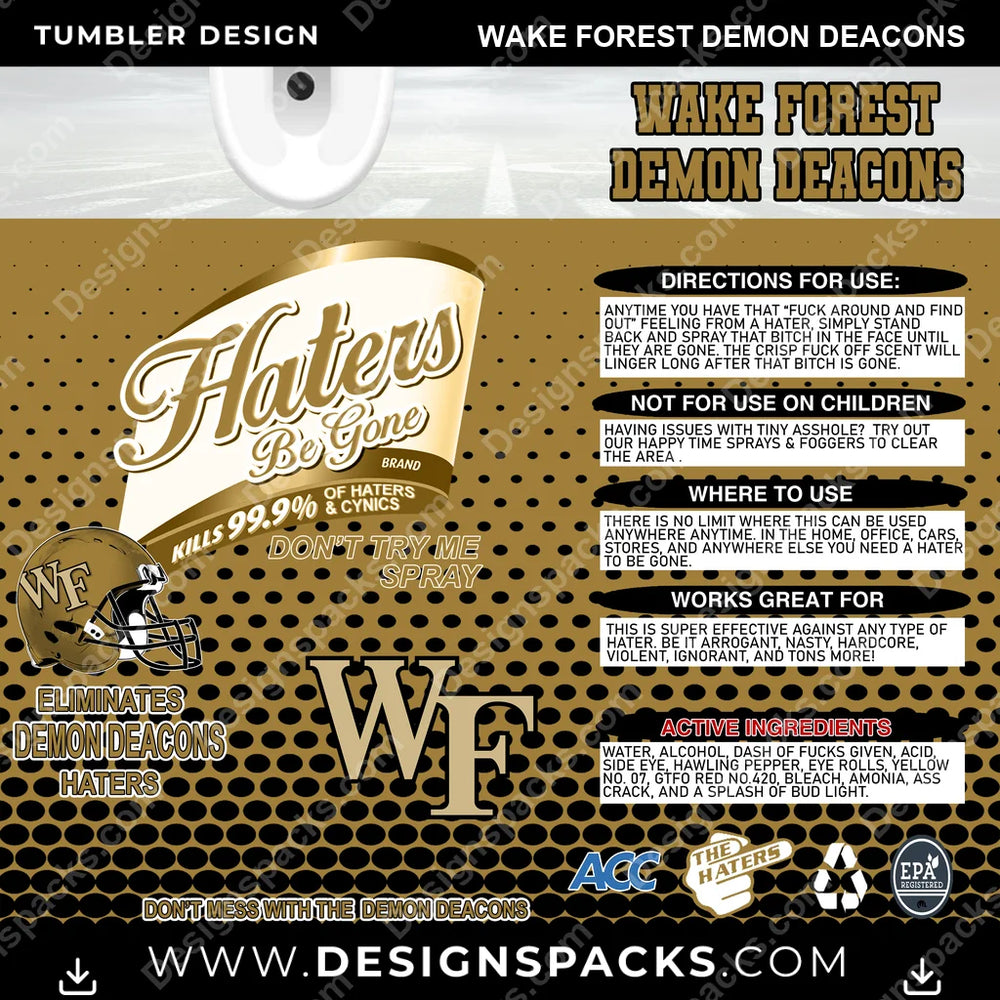 College Sport Haters Be Gone Wake Forest Demon Deacons NCAA College Sport Tumbler Digital Wrap Design Download
