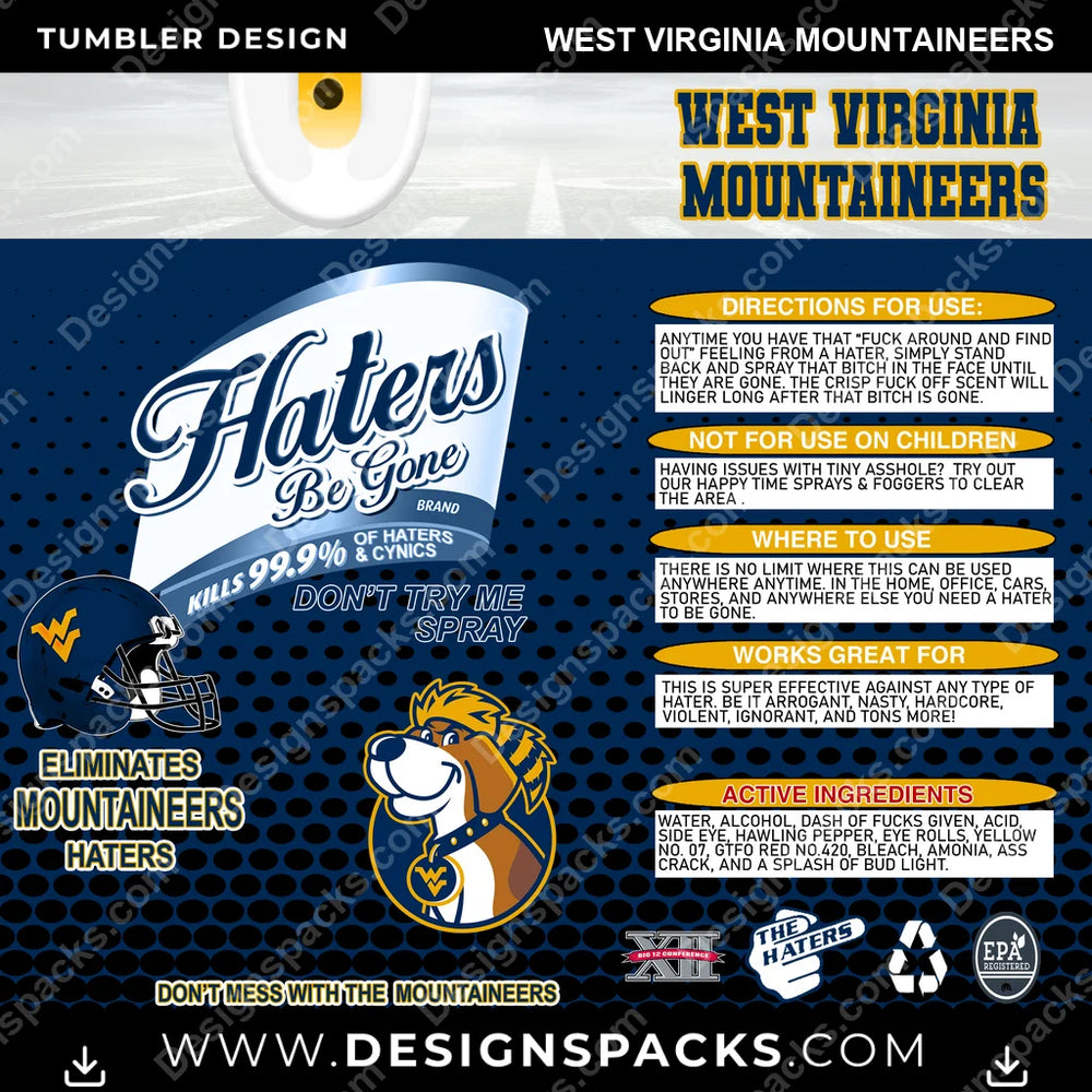 College Sport Haters Be Gone West Virginia Mountaineers NCAA College Sport Tumbler Digital Wrap Design Download