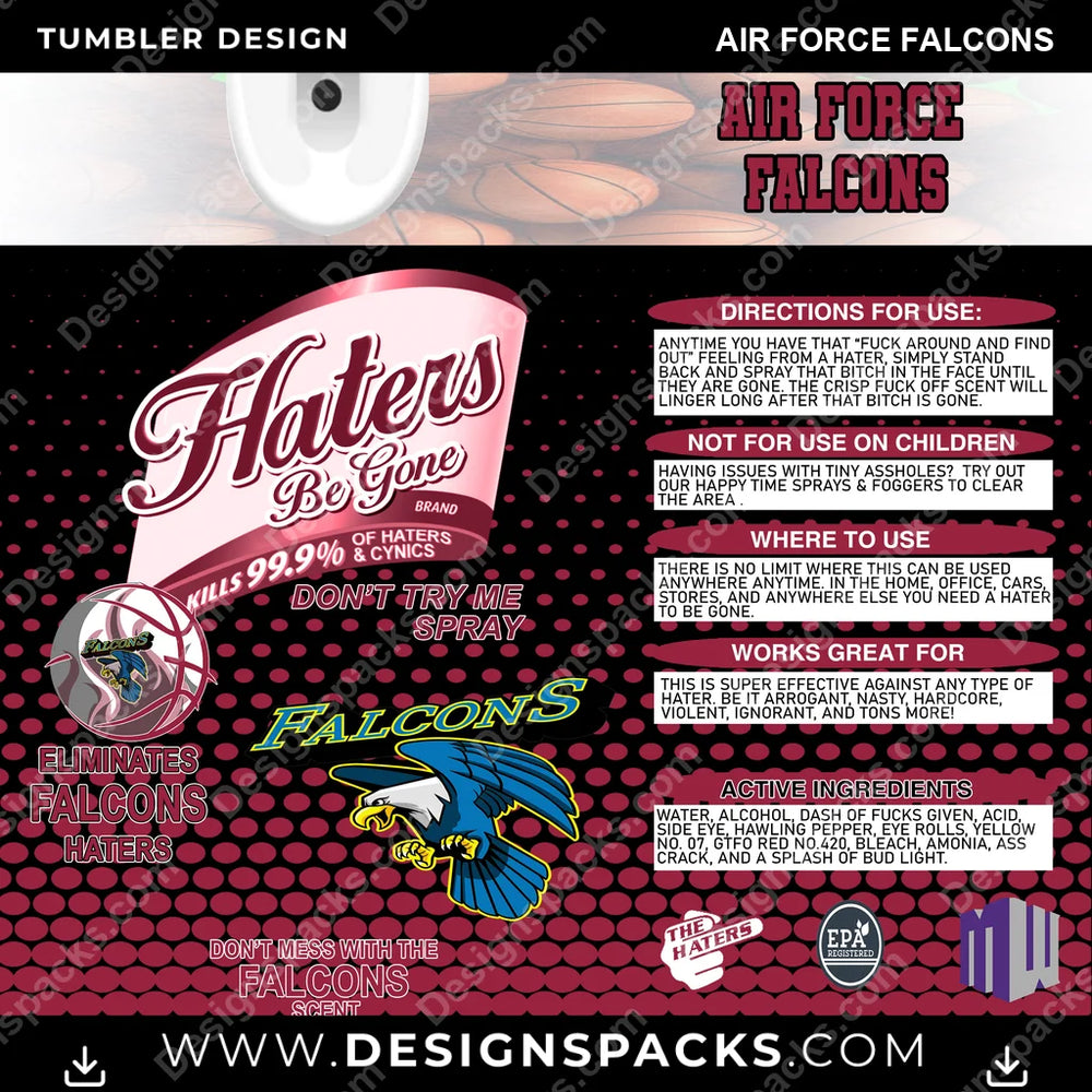 College Sport Hates Be Gone (MBB) Air Force Falcons NCAA College Sport Tumbler Digital Wrap Design Download
