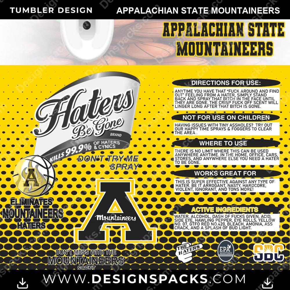 College Sport Hates Be Gone (MBB) Appalachian State Mountaineers NCAA College Sport Tumbler Digital Wrap Design Download